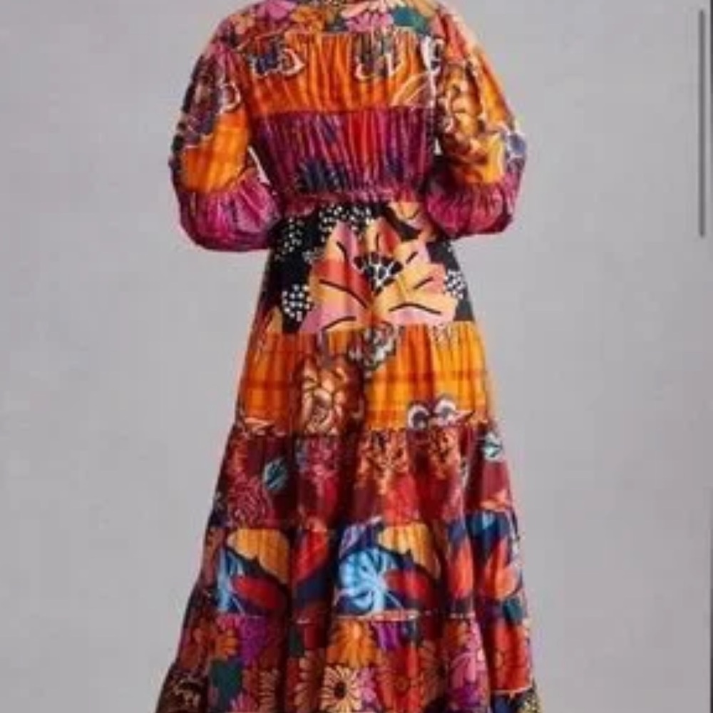 Farm Rio / Anthropologie Long Sleeve Button Front V-Neck Maxi Dress - Picture 2 of 8